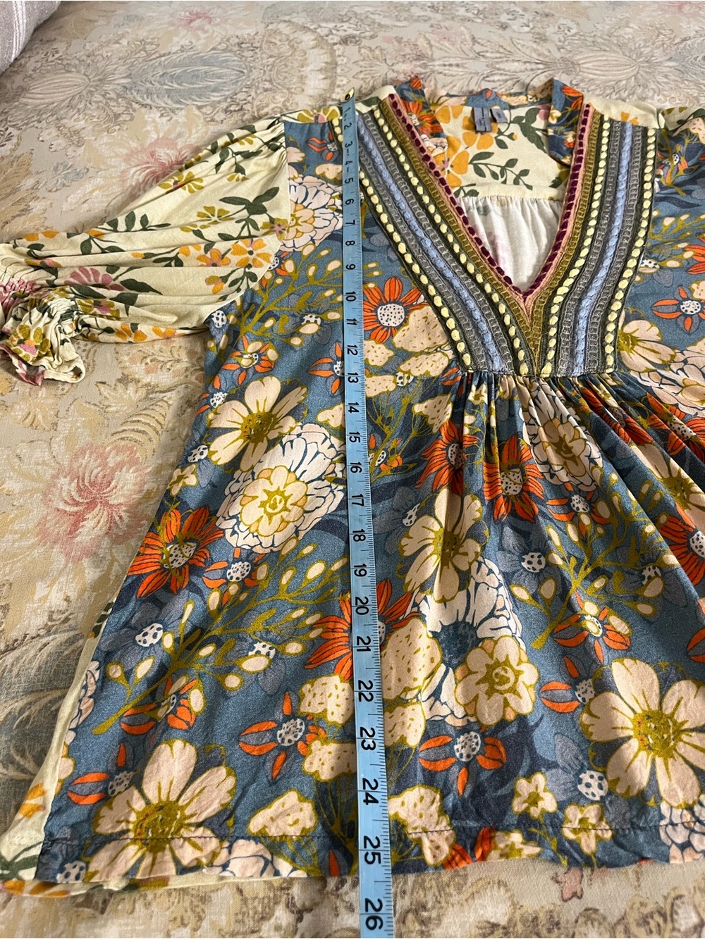 bl^nk London Colorful Bohemian Floral Puff Sleeve Peasant Top. Size Large - Picture 8 of 8